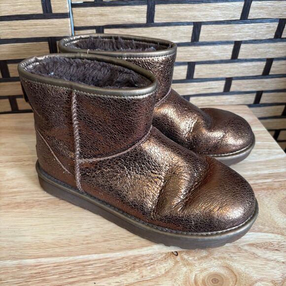 UGG Classic Mini Metallic Sparkle Bronze Boots Size 8 - Picture 1 of 9